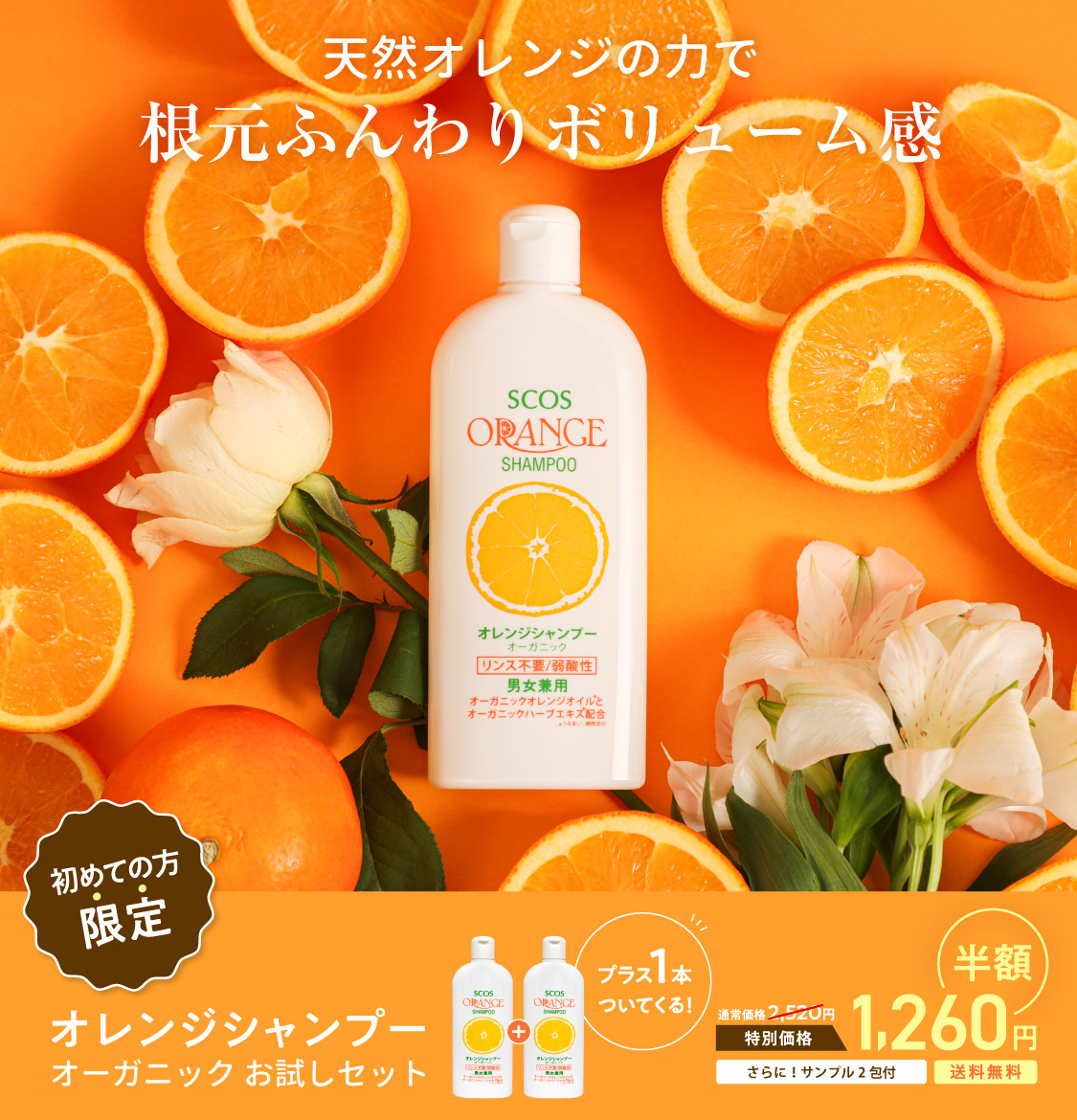 オレンジシャンプー 今なら1本の価格で2本お届けのチャンス！